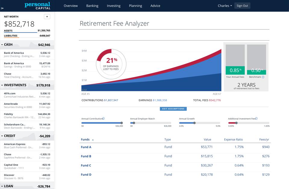 Personal Capital's Retirement Fee Analyzer