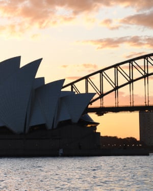 Sydney Opera House and Harbour Bridge at sunset