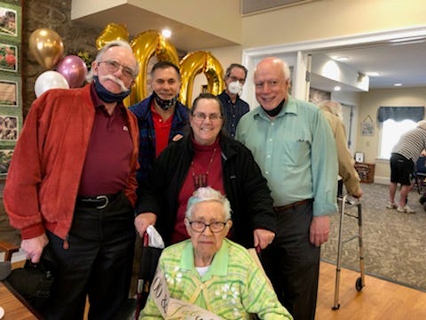 Long-time Newtown resident, Irene Fisher celebrated her 100th birthday on April 4, 2021. The festivities included a video from members of Solebury Friends Meeting, a Zoom video conference with guests signing on to wish her well, and a special, virtual visit from Pennsylvania State Sen. Steve Santarsiero.