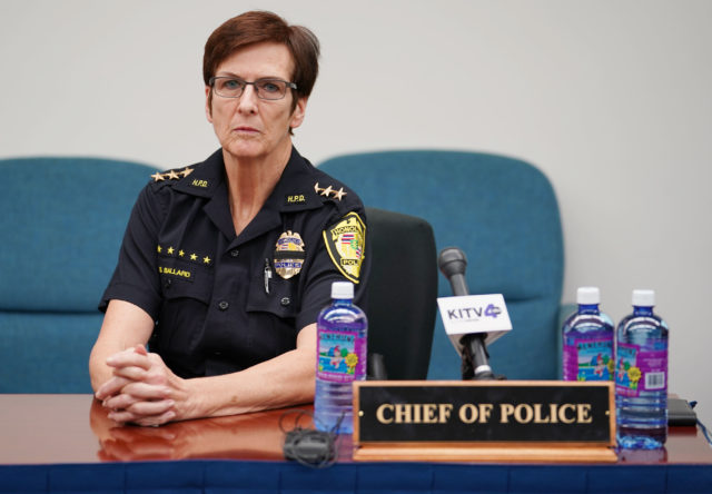 HPD Chief of Police Susan Ballard at the police commission meeting.