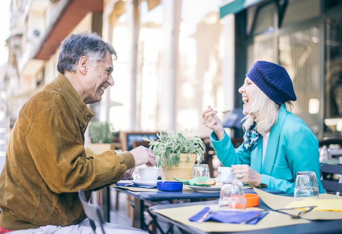 Two people at outdoor restaurant