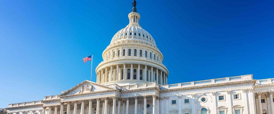 US Capitol over blue sky