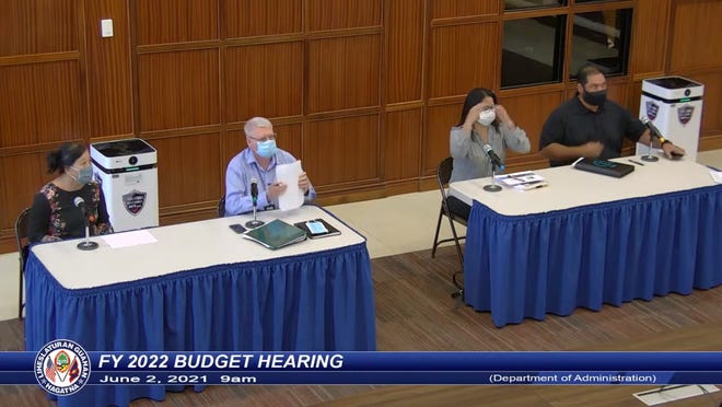 Officials from the Department of Administration during the 2021 budget hearing. From left: GSA Chief Procurement Officer Claudia Acfalle, Director Edward Birn, Deputy Director Bernadine Gines, and Personnel Services Administrator Shane Nauta.