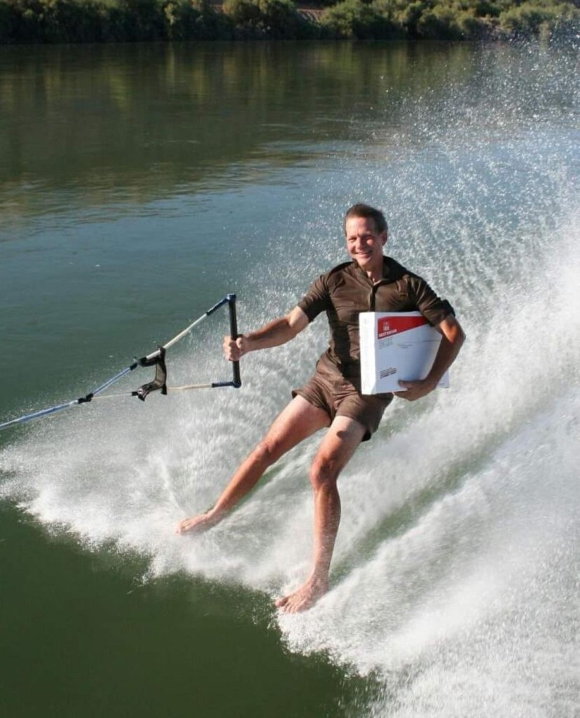 An undated image of Steve Krueger water skiing.