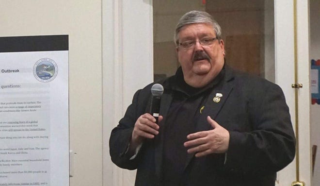 In this file photo, York Police Chief Charles Szeniawski presents an update March 9, 2020, about local preparations to address the COVID-19 pandemic. Szeniawski was placed on paid administrative leave Wednesday, July 21, 2021, for reasons that had not been made public nearly a week later.