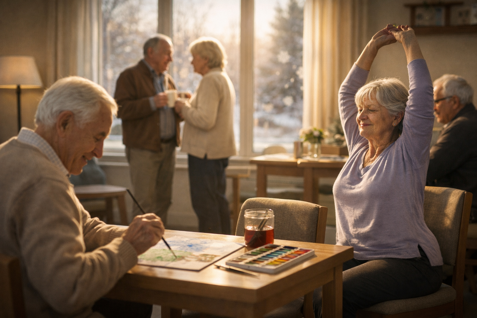 Seniors enjoying a cosy afternoon activity