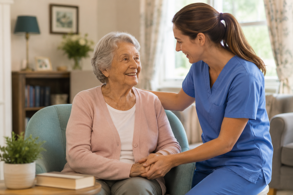 Caring moments in a cozy lounge